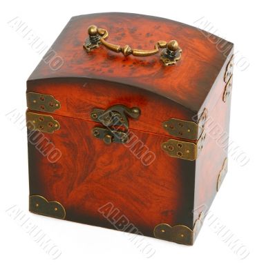 antique wooden trunk on white