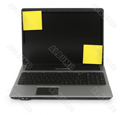 notebook with yellow notes