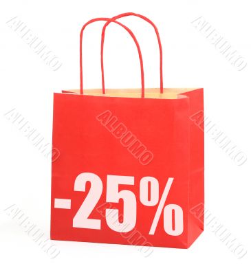 shopping bag with -25% sign on white