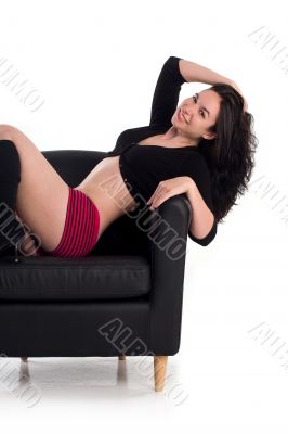 Sexy brunette in striped booty shorts Sexy brunette in striped booty shorts