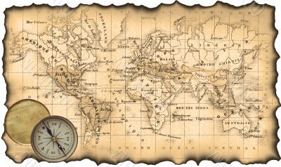 Ancient map of the world. Compass