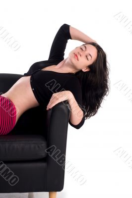 Sexy brunette in striped booty shorts Sexy brunette in striped booty shorts