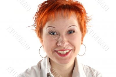 Hysterical  smile of business woman isolaited on white background