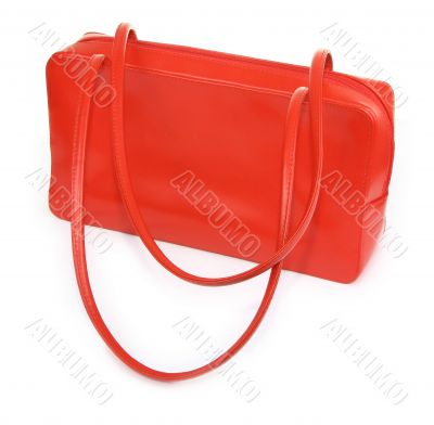 red leather handbag