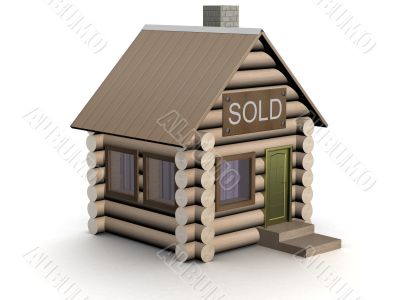 Wooden small house. The isolated illustration. 3D image.