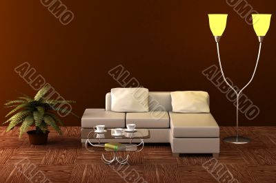 Interior of a living room. 3D image.