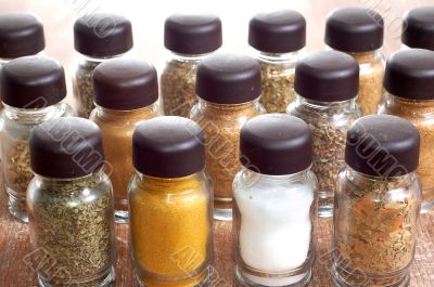 variety of spices in bottles