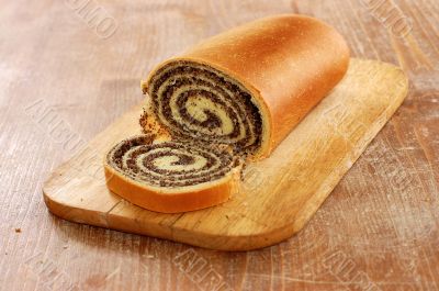 still life of poppy bread loaf in kitchen