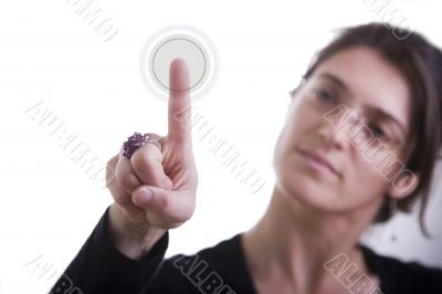 businesswoman pressing a button