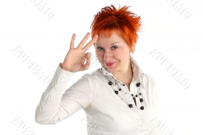 Happy lucky young woman with ok gesture