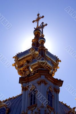 Shining gold domes of Russian orthodox church