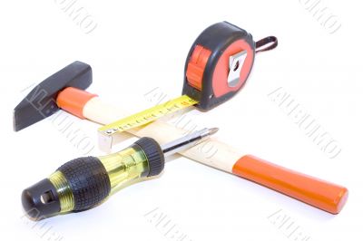 Tape-measure, hamer, screwdriver