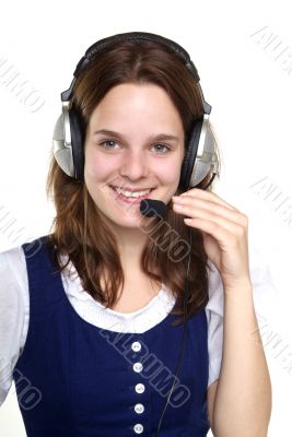 young woman with head set