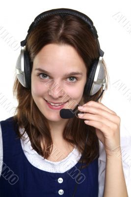 young woman with head set