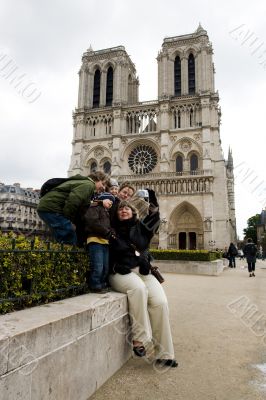 Tourists near Notre Dame de Paris