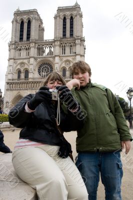 Tourists near Notre Dame de Paris