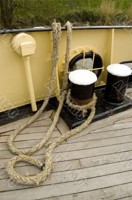 Iron bollard with ship ropes