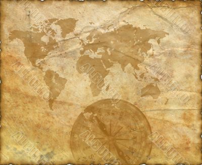 Ancient map of the world. Compass Ancient map of the world. Compass