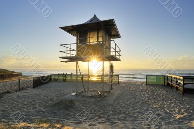 life guard tower at sunrise