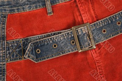 Corduroy clothing with denim belt