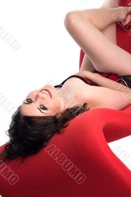 sexy pin-up girl in red corset sexy pin-up girl in red corset