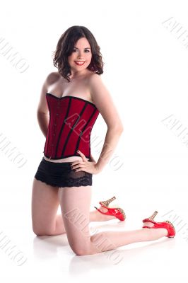 sexy pin-up girl in red corset sexy pin-up girl in red corset