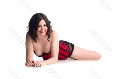 sexy pin-up girl in red corset sexy pin-up girl in red corset