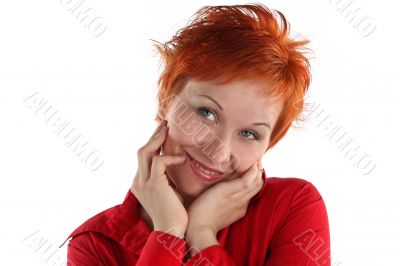 red haired young business woman isolaited on white background