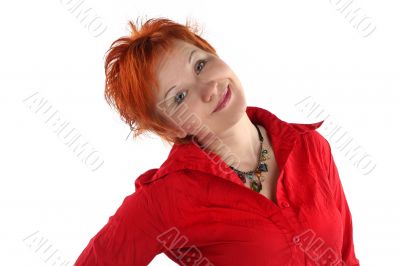 red haired young business woman isolaited on white background