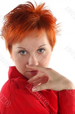 red haired young business woman isolaited on white background