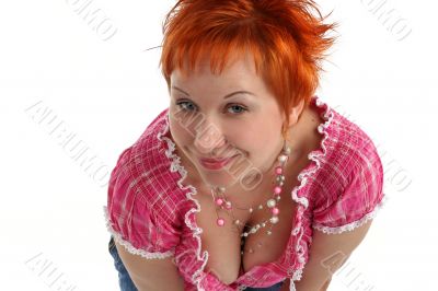 Flirting young red haired woman isolaited on white background