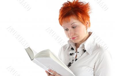 woman reading book isolaite on white background
