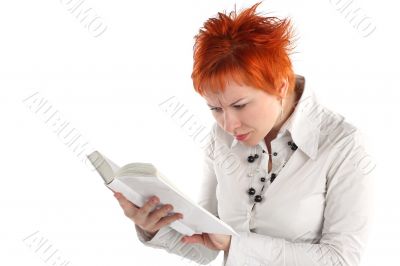 woman reading book isolaite on white background