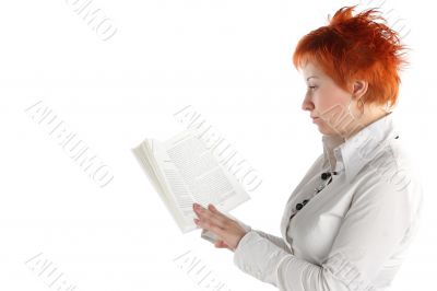 woman reading book isolaite on white background