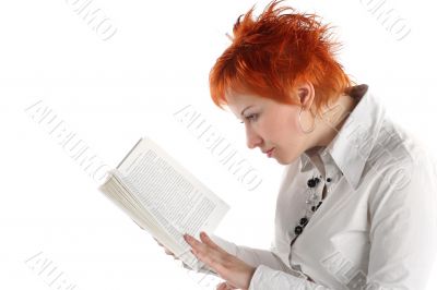 woman reading book isolaite on white background