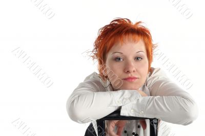 business woman and chair isolaited on white background business woman and chair isolaited on white background