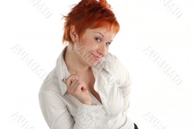 Flirting business woman isolaited on white background