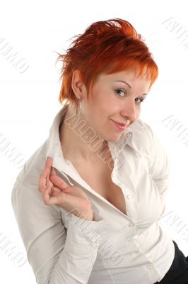 Flirting business woman isolaited on white background