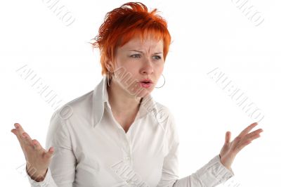 anxious business woman isolaited on white background