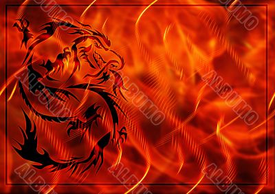 Background with a burning flame and dragon