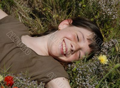 smiling girl in field