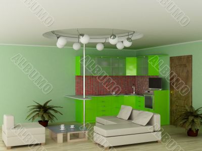 Interior of modern kitchen. 3D image.