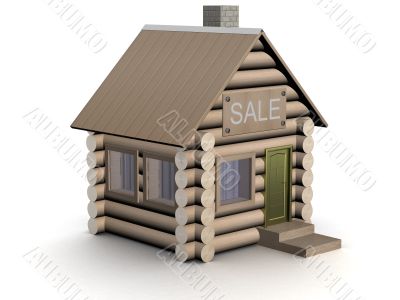 Wooden small house. The isolated illustration. 3D image.