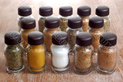 variety of spices in bottles