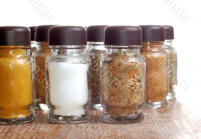 variety of spices in bottles