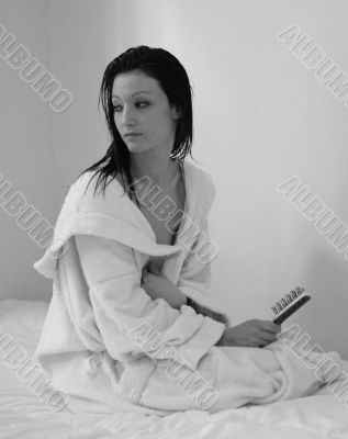 woman in bathrobe