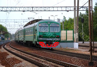 Passenger electric train has arrived on railway station