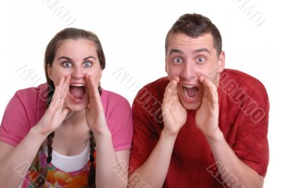 couple shouting an announcement