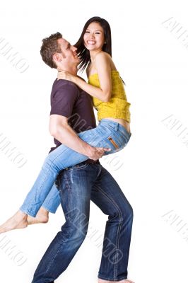young romantic couple in playful mood.