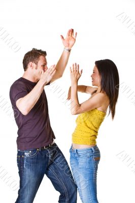 young couple in playful action